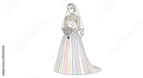 Bride in Wedding Dress Holding Bouquet.