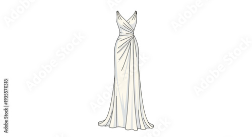Elegant White Wedding Dress Fashion Illustration.