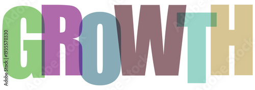Overlapping colorful letters spell G R O W T H growth