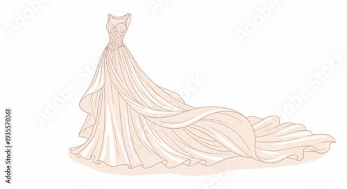 Elegant White Wedding Dress Illustration.