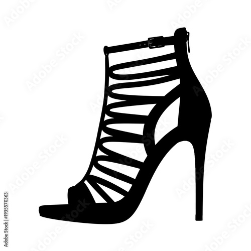 Elegant Black High Heel Sandal Isolated on White Background.