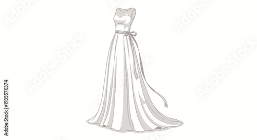 Elegant Wedding Dress Illustration with Corset.