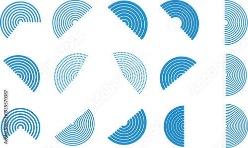 Blue Concentric Arc and Dot Patterns, Abstract Geometric Background Elements
