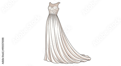Elegant White Wedding Dress Illustration.