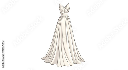 Simple Elegant White Wedding Dress Illustration.