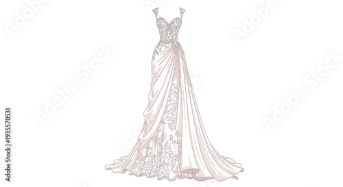 Elegant Pink Wedding Dress Illustration.