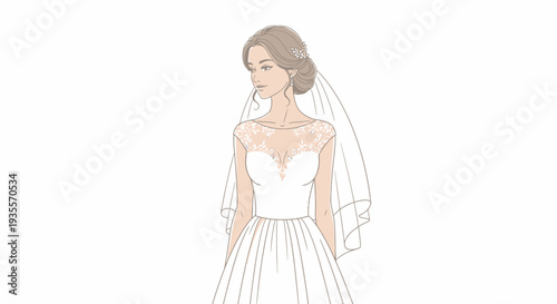 Bride in White Wedding Dress Illustration.