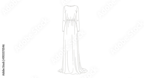 Elegant Long White Evening Dress Illustration.