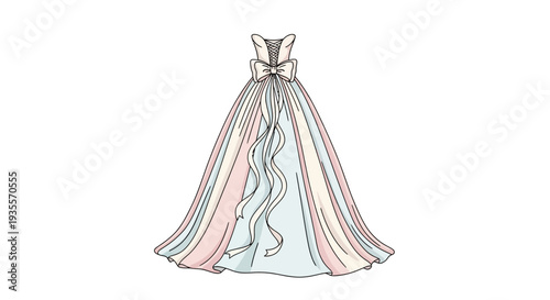 Elegant Wedding Dress Illustration with Pastel Colors.