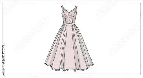 Elegant White Ball Gown Illustration Fashion Design.