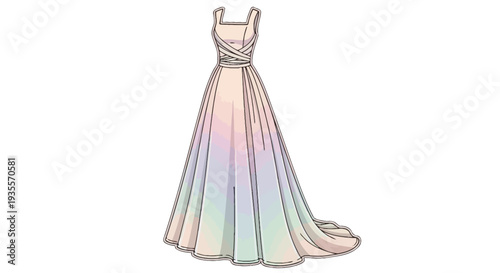 Pastel Rainbow Ball Gown Illustration Fashion Dress.