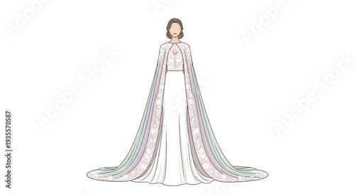 Woman Wearing Elegant White Wedding Dress Gown.