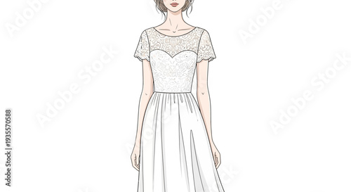 Woman Wearing White Wedding Dress Illustration.