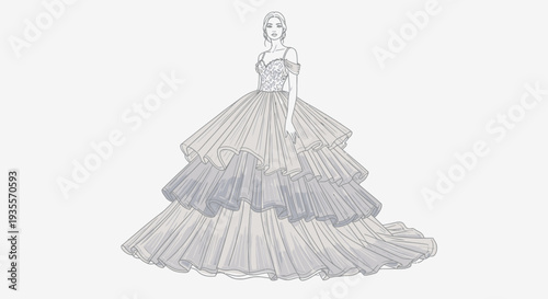 Elegant Ball Gown Illustration of Woman.