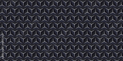 Abstract triangular background. Carbon triangle tiles. Interior design concept. 3d architectural render illustration. Geometry pattern. Random cells. Polygonal glossy surface.