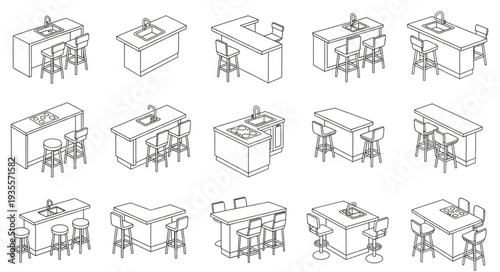 Collection of Isometric Kitchen Sink Designs and Layouts.