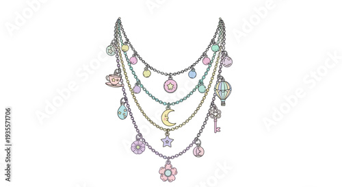 Multi Layered Necklace with Colored Jewels.