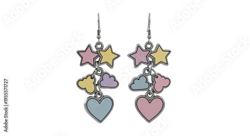 Colorful Heart and Star Earrings Dangle.