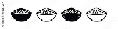 Minimalist Noodle Bowl Vector Icons with Topping - Ramen or Pasta Dish Illustration Set