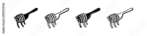 Spaghetti or Noodles on Fork Vector Icons - Delicious Pasta Meal Outline and Silhouette Set