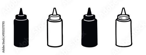 Food Condiment Squeeze Bottles Vector Graphic - Ketchup Mustard Sauce Dispenser Symbols Set