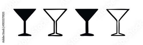 Hand-Drawn Martini Glass Icon Set - Doodle Cocktail Drinkware Illustrations