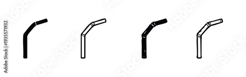 Bent Drinking Straw Icon Set - Flexible Beverage Straws Illustrations