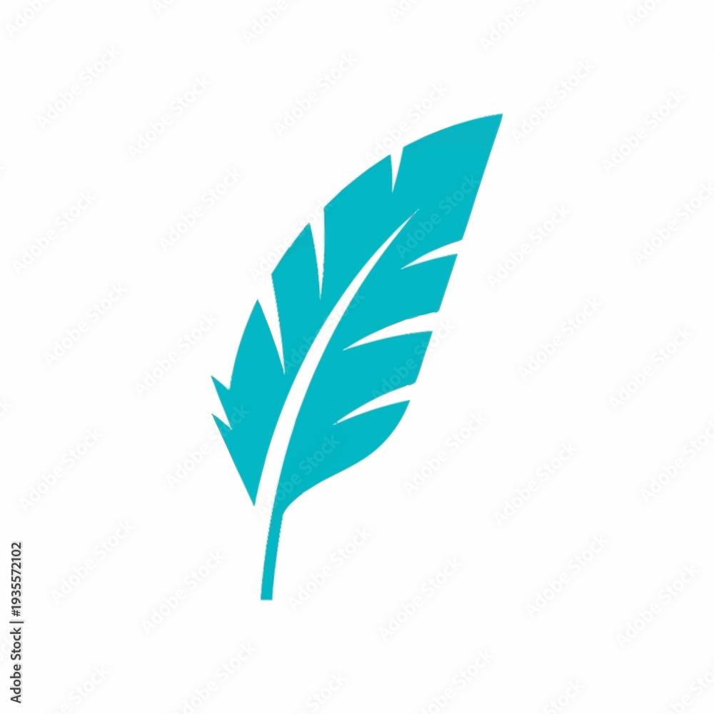 Fototapeta premium Simple turquoise feather illustration on a clean white background.