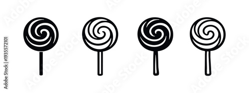 Swirl Lollipop Icon Set - Solid and Outline Vector Illustrations for Candy, Sweet Treats, and Dessert Designs