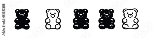 Gummy Bear Candy Icon Set with Happy and Sad Facial Expressions
