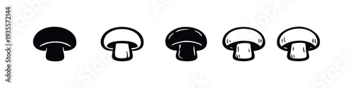 Simple Mushroom Icon Set in Different Solid and Outline Renderings
