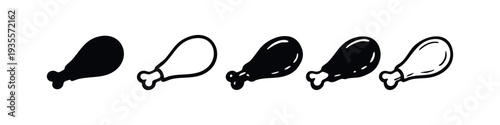 Fried Chicken Drumstick Icons. Set of various chicken leg symbols in black and white, solid and outlined.