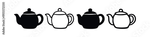 Teapot Icon Set - Classic Tea Kettle Silhouette and Outline Vector Art