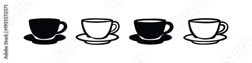 Coffee Mug and Teacup Icons - Drinkware Silhouette and Outline Vector Set