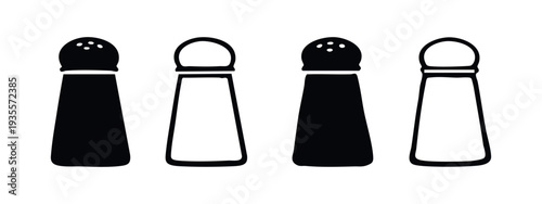 Hand-drawn set of salt and pepper shakers in doodle style, kitchen seasonings on a white background