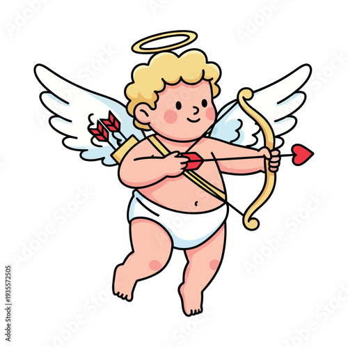 Cute Cartoon Cupid with Halo and Heart Arrow for Valentine's Day