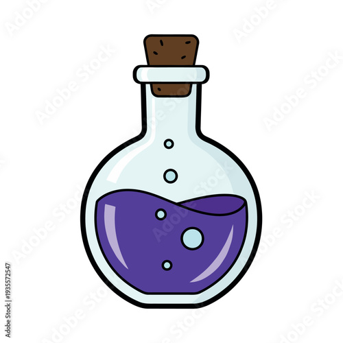Cartoon Potion Bottle with Purple Bubbling Liquid and Cork