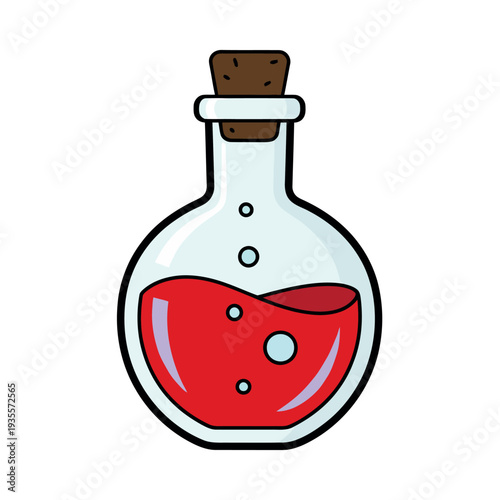 Cartoon Red Potion Bottle Illustration Isolated on White Background