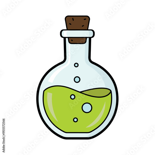 Cartoon Green Potion Bottle Illustration Isolated on White Background