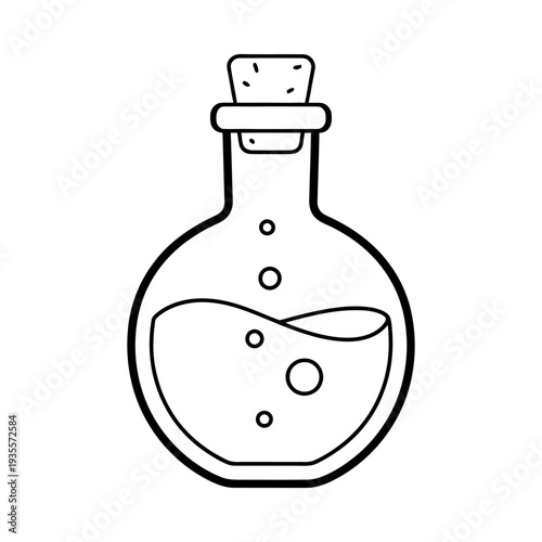 Outline Drawing of Potion Bottle with Bubbling Liquid and Cork