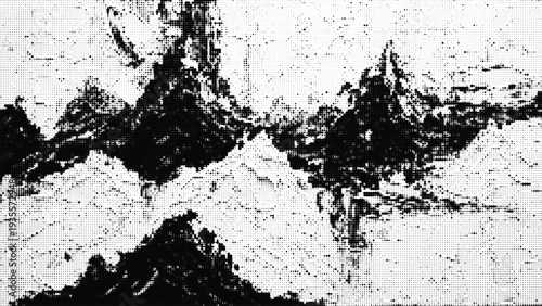 Distressed halftone black splashes on transparent background, grunge texture, abstract paint splatters, dotted rough surface