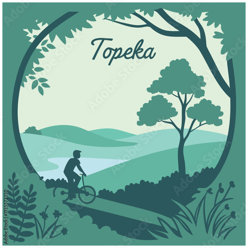 Scenic Biking Trail in Topeka Kansas Viewed Through Forest Frame