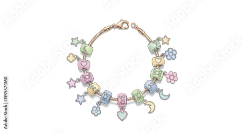 Colorful Charm Bracelet with Various Shapes.