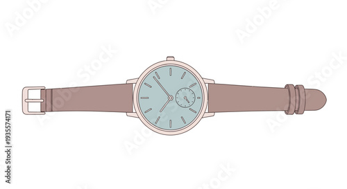 Simple Wristwatch with Leather Strap Illustration.