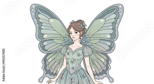Delicate Fairy with Large Wings Standing.