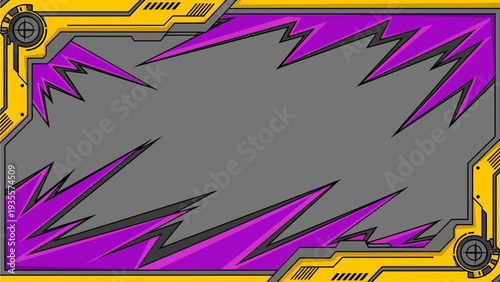 Futuristic frame with vibrant purple accents and mechanical details in a digital illustration
