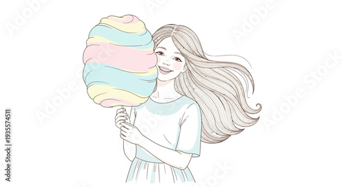 Young Girl Holding Colorful Cotton Candy.