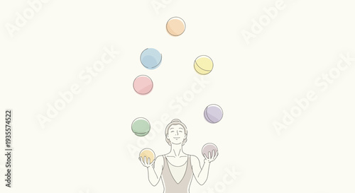 Woman Juggling Colored Balls in Motion.