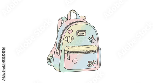 Pastel Colored Backpack with Patches and Strap.