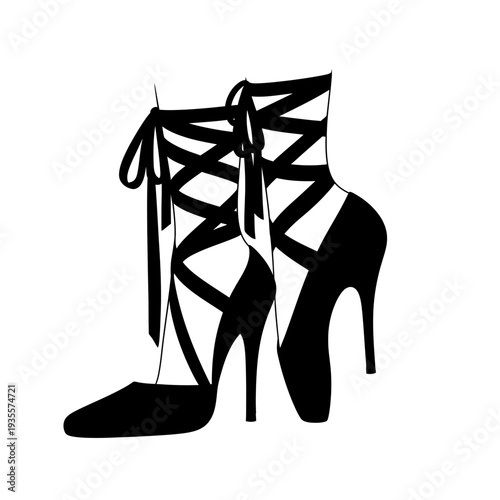 Elegant Black and White High Heel Ballet Shoes Isolated on White.